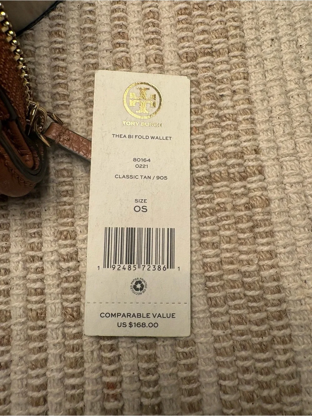 Tory Burch Thea Pebbled Leather Wallet in Cognac